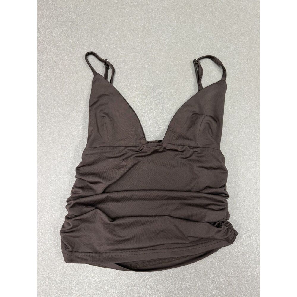 Chocolate Brown Ruched Plunge Cami Top Size S Adjustable Straps